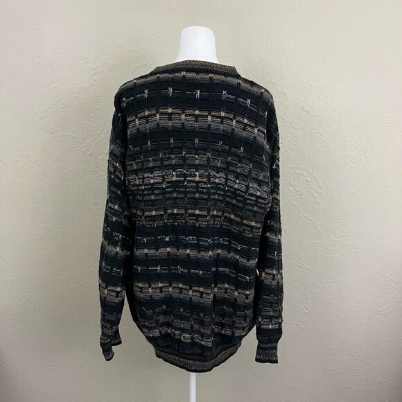 block gray and beige striped vintage 90s chunky knit sweater - Picture 5 of 8